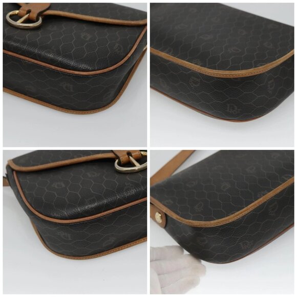 Christian Dior Honeycomb Canvas Shoulder Bag PVC Black Gold Auth - Picture 15 of 15